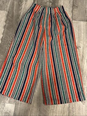 Moon River Striped Wide-Leg Jeans Shorts - Red, Blue, Green, White